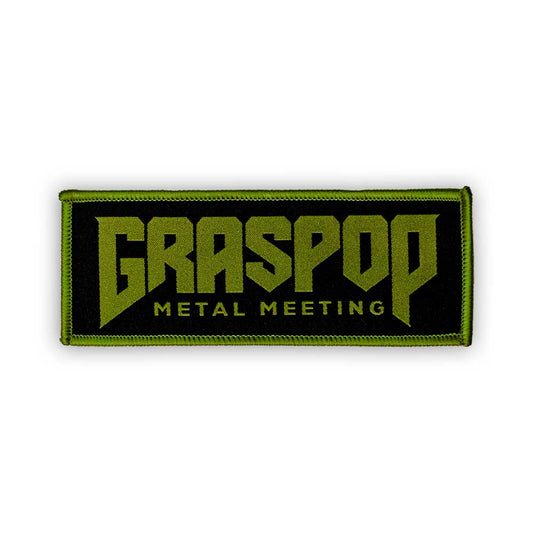 Green and black patch with 'Graspop Metal Meeting' text on a white background